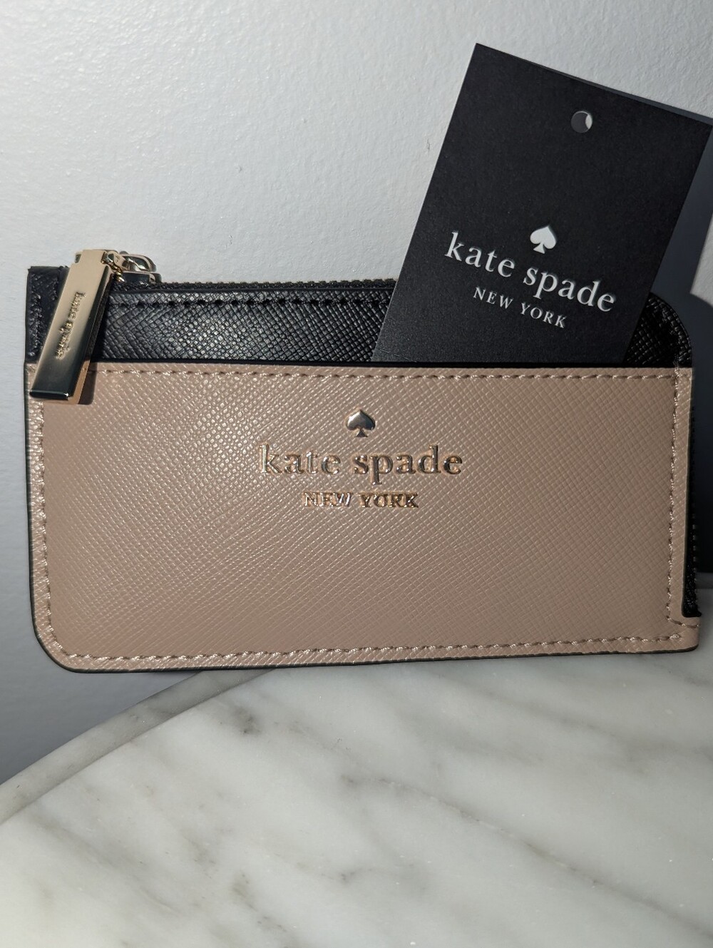 NWT Kate Spade Madison Top Zip Card Holder - toasted hazelnut